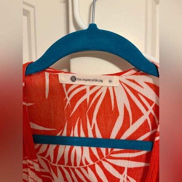 The Impeccable Pig Vibrant Coral and White Leaf Mini Dress - Picture 3 of 3